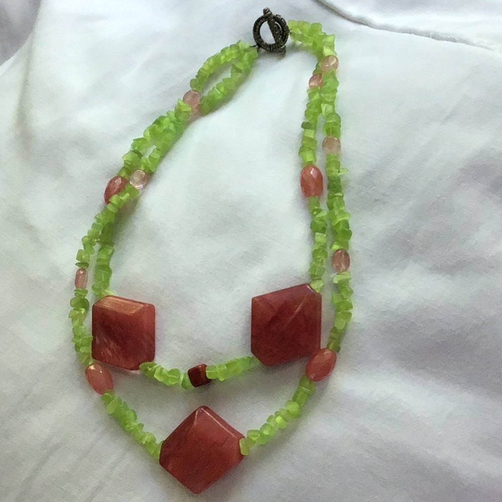 Lime green & rose quartz necklace